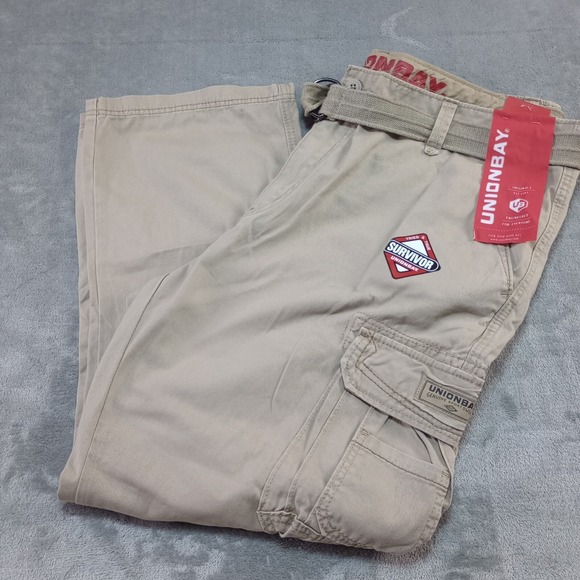 Union Bay Cargo‎ Pants B&T Survivor Straight Leg Belted 44 x 30 Beige NEW Cotton - Picture 1 of 16